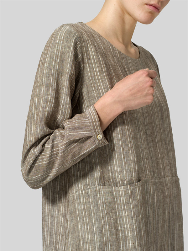 Round Neck Cotton And Linen Top And Trousers Suit