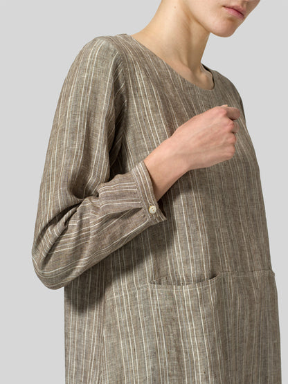 Round Neck Cotton And Linen Top And Trousers Suit