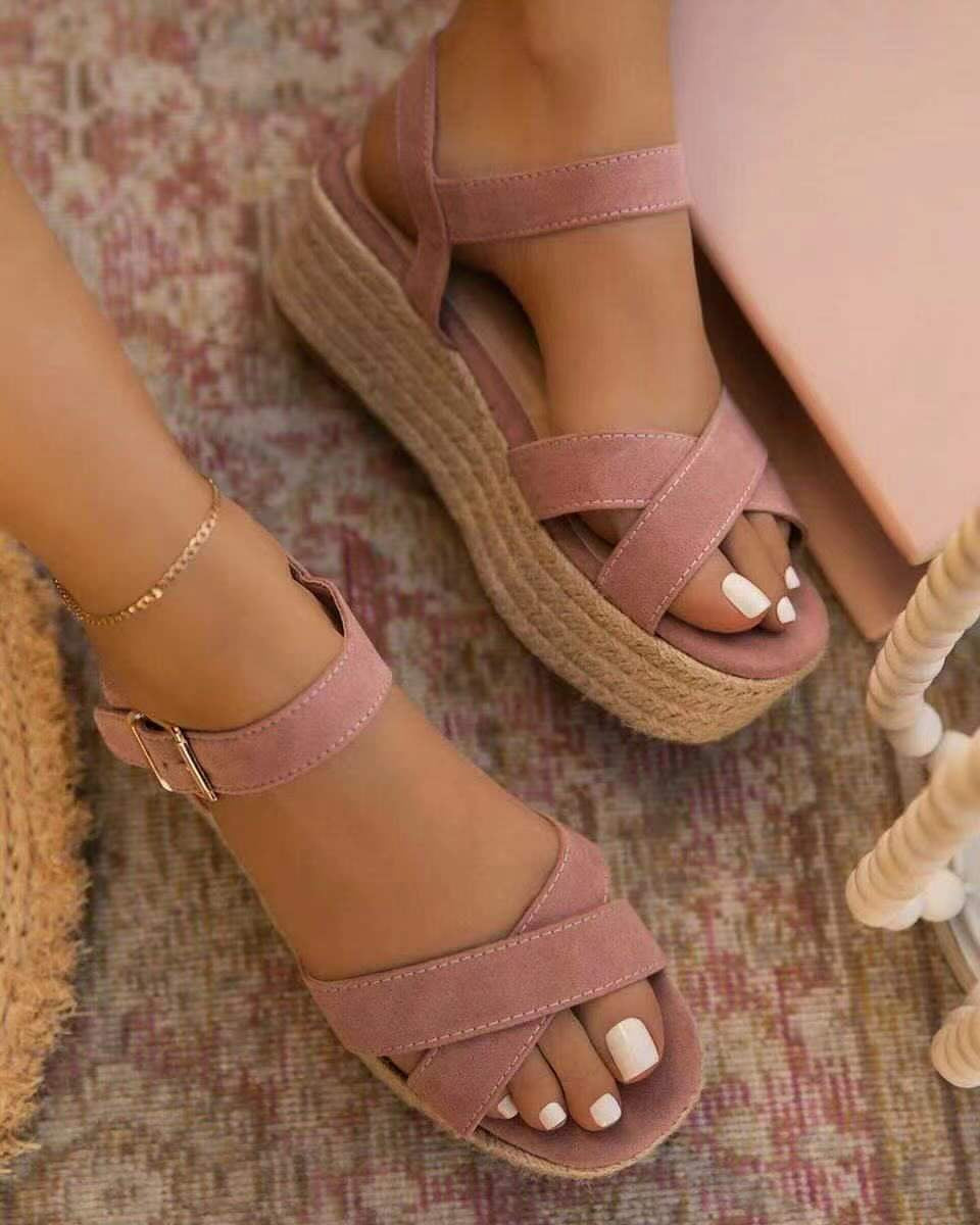 Platform shoes wedge belt buckle hemp rope women sandals