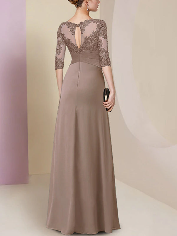 Chiffon Lace Short Sleeves Maxi Dress