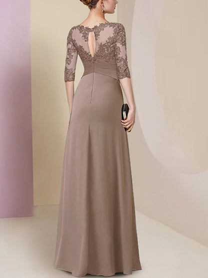 Chiffon Lace Short Sleeves Maxi Dress