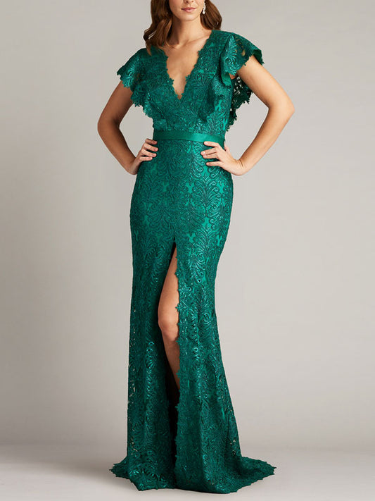 Sequined Embroidered Sleeve Gown