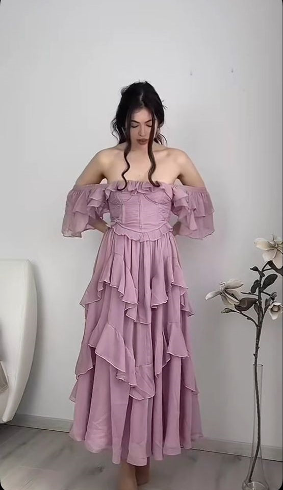 Purple Vintage Elegant Fashion Long Tulle Chiffon Ball Gown Evening Dress Wedding Guest Dress Birthday Party Dress gh4062