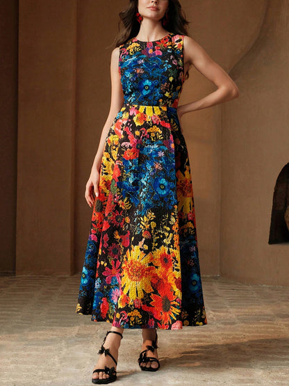 Floral Waist Fit A-Line Elegant Women's Holiday Dress