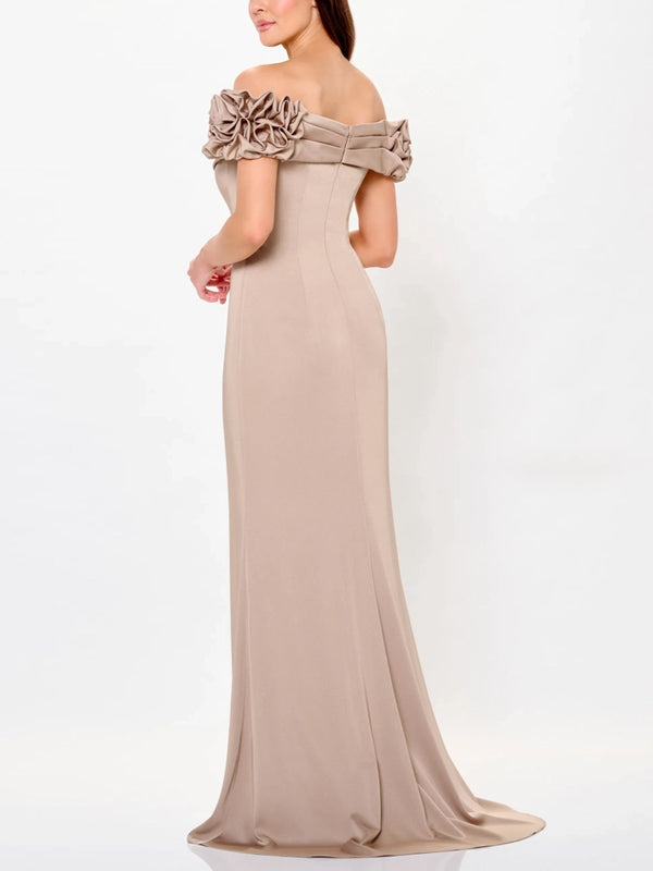 Off-the-shoulder Solid Color Maxi Dress