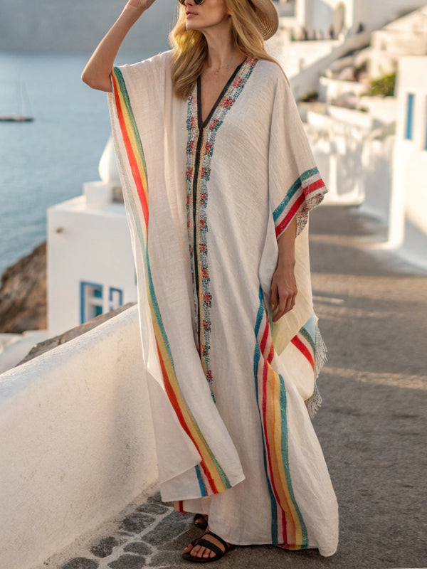 V-neck Simple Striped Color Matching Dress