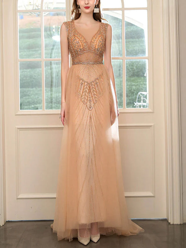 Round Neck Sleeveless Mesh Maxi Dress