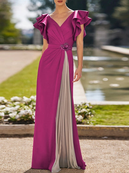 V-neck Solid Color Maxi Dress
