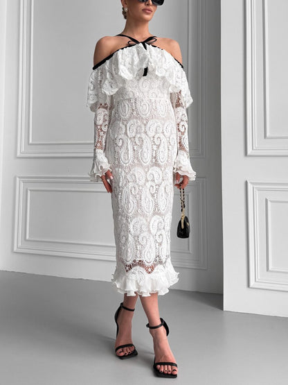 Off-shoulder Lace Mid-length Women's Dress