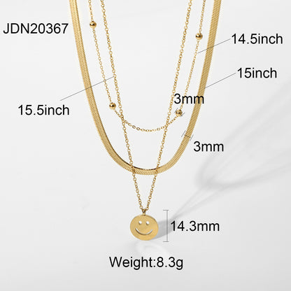 Three Layers Snake Chain Smiley Pendant Necklace