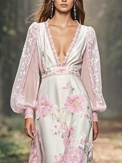 Mesh Temperament Print Party Women's Dress