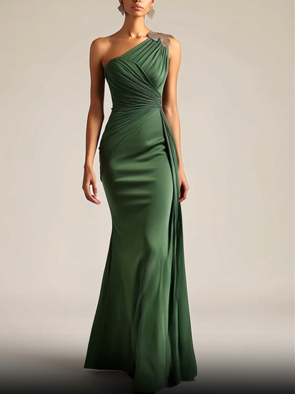 One-Shoulder Ruched Floor-Length Dress