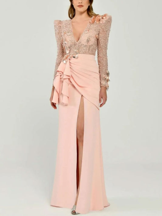 Sexy Beaded Shoulder Pads Women's Gown