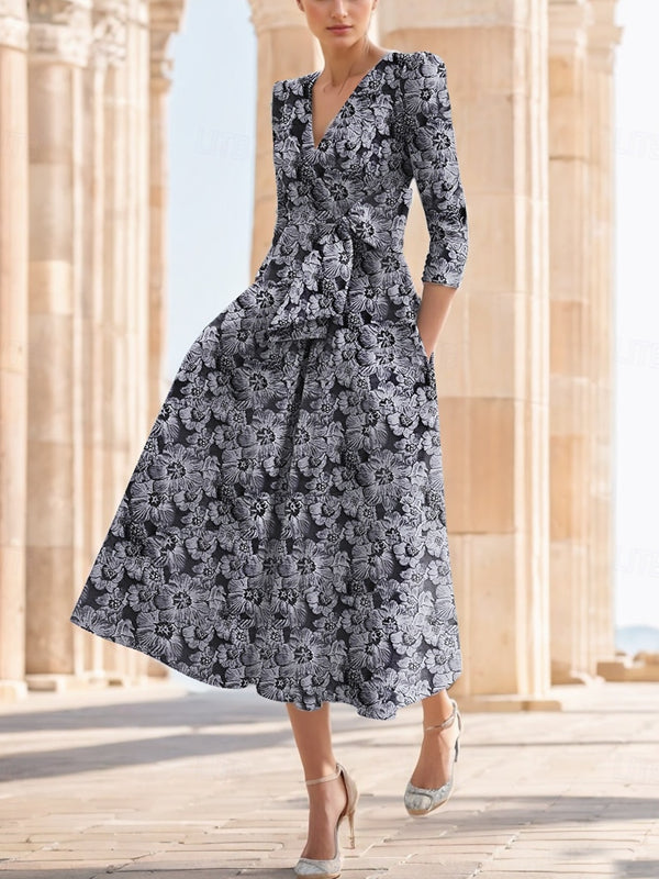 Chiffon Floral Bow A-Line Dress for Women