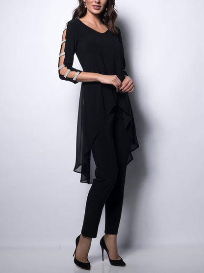 Tulle solid color simple chiffon temperament ladies set