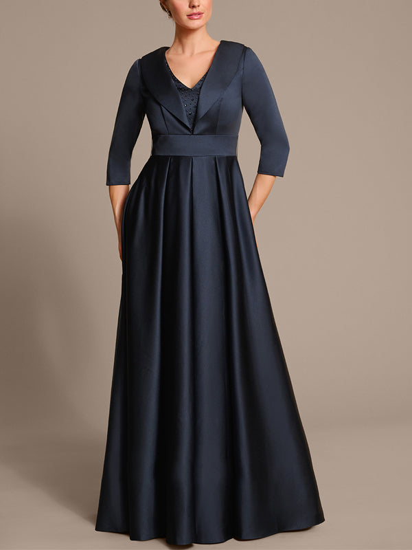 V-neck Satin Solid Color Maxi Dress