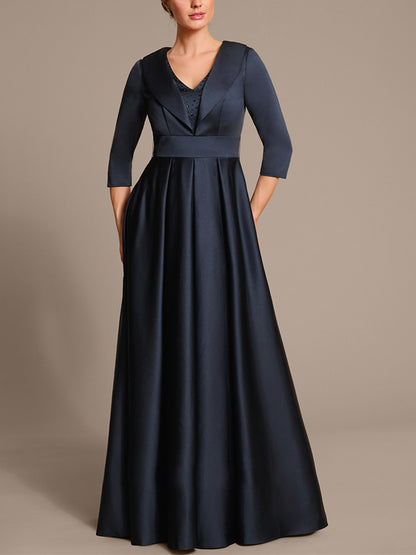 V-neck Satin Solid Color Maxi Dress