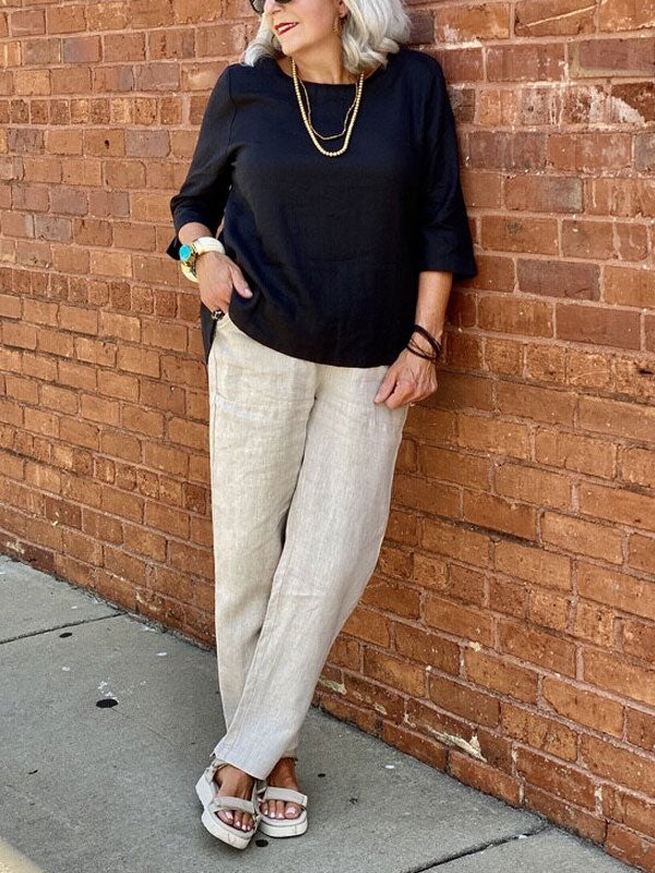 Pullover Cotton and Linen Elegant Ladies Shirt