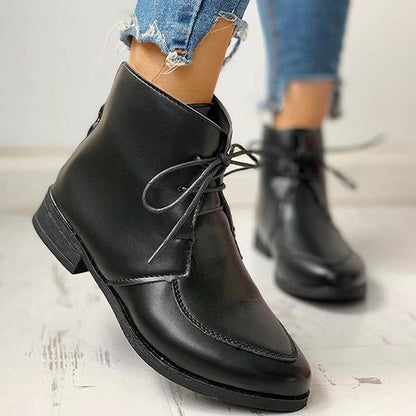 Women's leather boots with front lace-up Martin boots