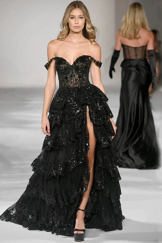 loveedsTM-French black satin banquet slim temperament small evening dress