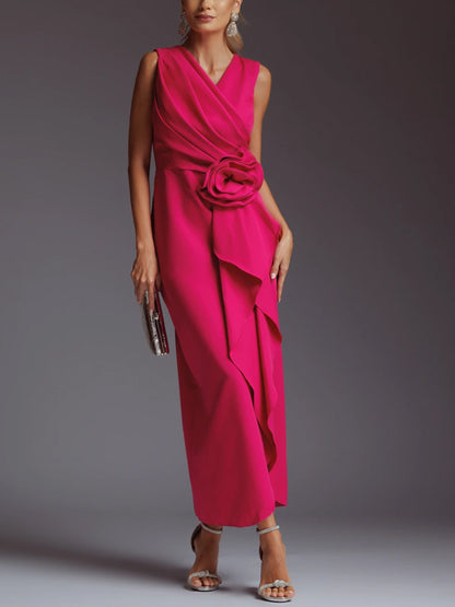 Solid Color Sleeveless Midi Dress