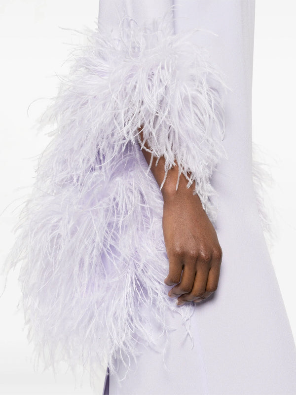 Solid Color Feathers Midi Dress