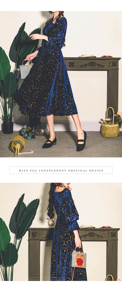 loveedsTM-Vintage Party Dress Women Evening French Elegant Retro Dress Female Casual Long Sleeve Flroal Midi Dress Korean Autumn Chic