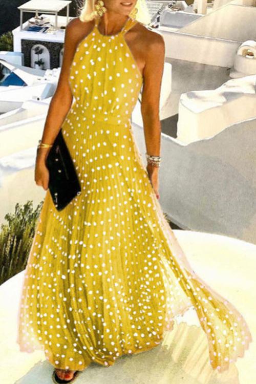 loveedsTM- Dot Halter Neck Maxi Dress