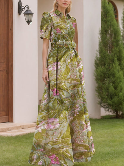 Shirt Collar Elegant Floral Women's Dress