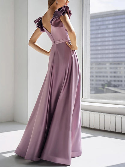 V-neck Solid Color Maxi Dress