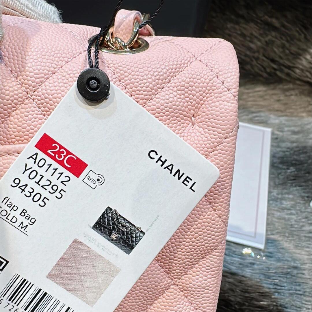 CHANEL Caviar Quilted Medium Double Flap Light Pink silvery metal