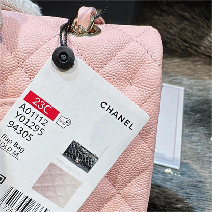 CHANEL Caviar Quilted Medium Double Flap Light Pink silvery metal