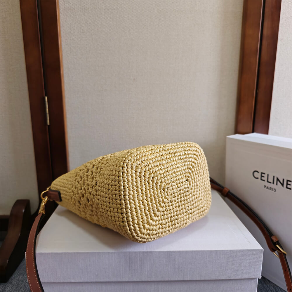 CELINE SMALL LOUISE BUCKET IN RAFFIA AND CALFSKIN