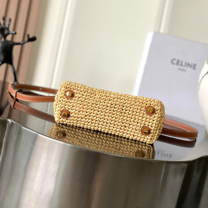 CELINE TEEN NINO BAG IN Raffia and calfskin
