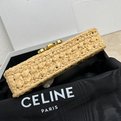 CELINE CHAIN SHOULDER BAG CLAUDE IN RAFFIA EFFECT TEXTILE