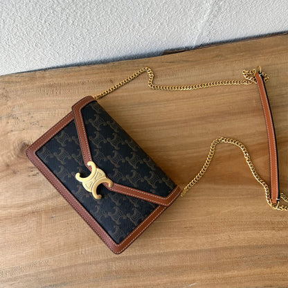 CELINE WALLET ON CHAIN MARGO in TRIOMPHE CANVAS and calfskin