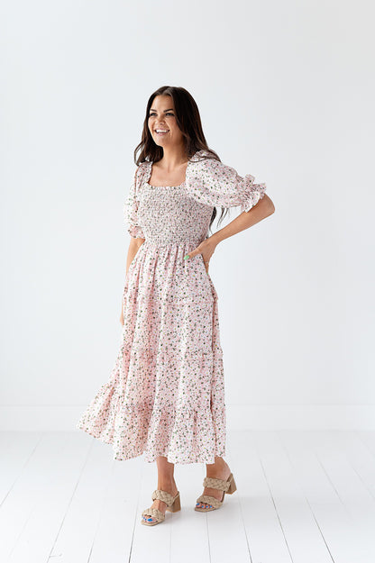 loveedsTM-Gabrielle Floral Midi Dress in Blush
