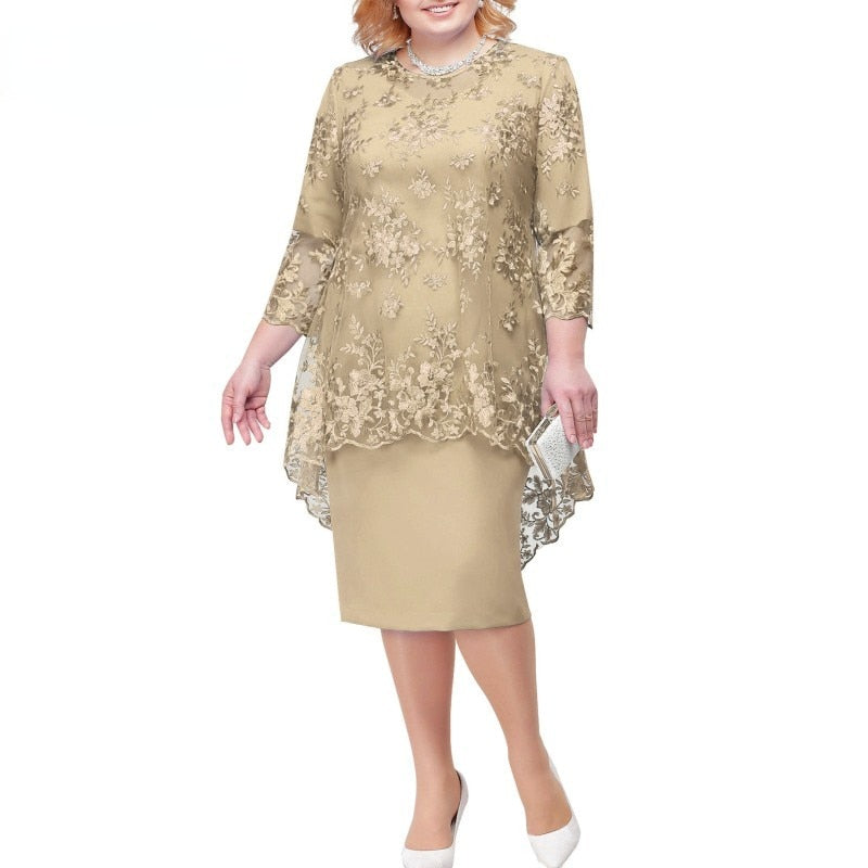 loveedsTM- Oversized Mother of The Bride Dresses Elegant Weddings Women Midi Dress Two Piece Evening Gown Robe Femme Embroidery Clothing