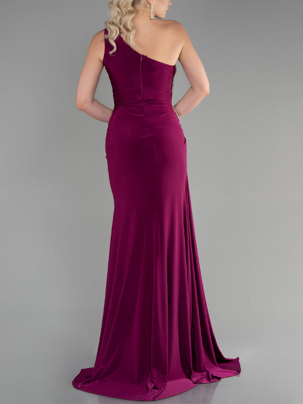 Off-shoulder Solid Color Maxi Dress