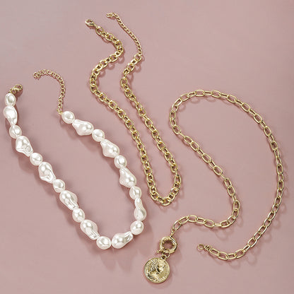 Embossed head pearl necklace set