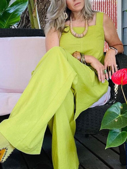 Long Side Split Cotton Linen Undershirt Ladies Sets