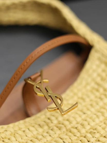 YSL Le 5 À 7 Mini In Raffia Beige - 19 X 11.5 X 4.5 CM