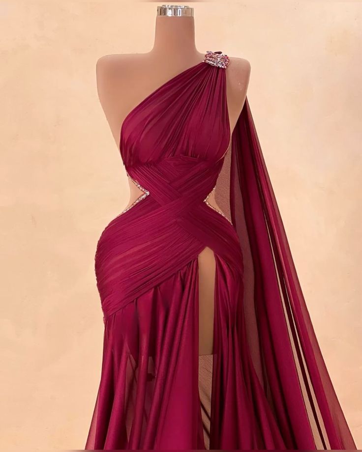 Plum color fashionable one-shoulder sexy elegant long chiffon Prom Dress evening dress gh5039