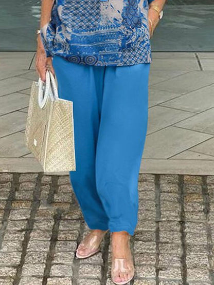 Ladies Exquisite Printed Top And Trousers Two-Piece Set