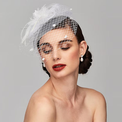 Mesh Feather Beanie Hat Headwear