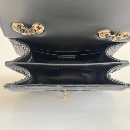 Chanel black braided chic flap bag in python
