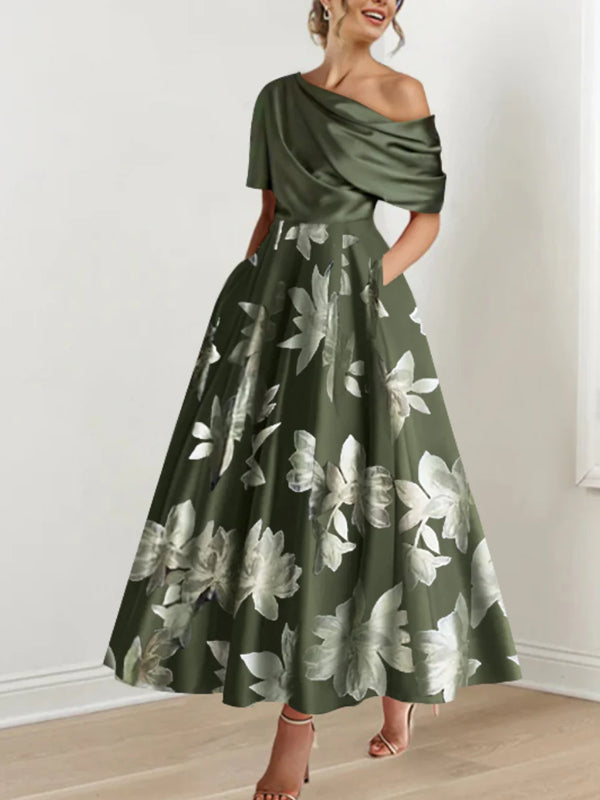 A-Line/Princess One-shoulder Printed Flower Mother of the Bride Dresses
