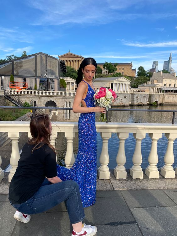 Blue V-Neck Mermaid Prom Dress