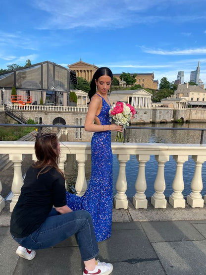 Blue V-Neck Mermaid Prom Dress