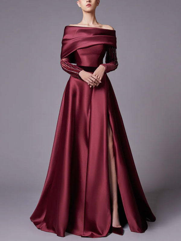 Beaded Sleeve Boat Neck Dress